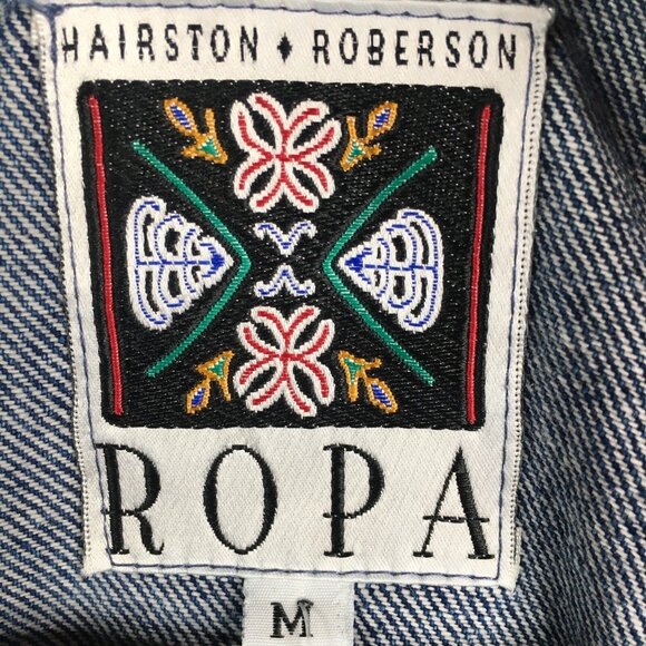 Vintage Hairston Roberson Ropa Vest Womens M  Blue Denim Embroidery Boho Art - Picture 7 of 16